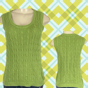 Chico's 1 Green Chain Link Ribbed Trim Scoop Neck Linen Blend Tank Top